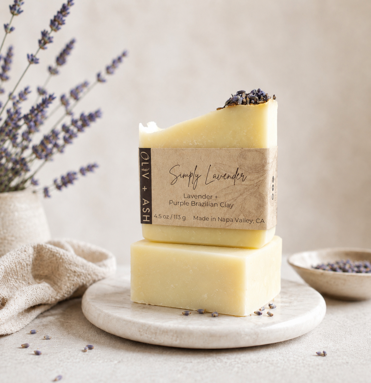 Oliv + Ash Lavender Soap | Olive Oil & Shea Butter Bar | Gentle Natural Soap Fragrance-Free Care for Sensitive Skin |Moisturizing Cleanse